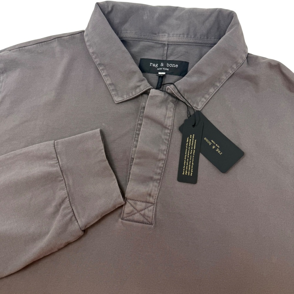 rag & bone Mens Large Tomas Washed Rugby Polo Dusty Mauve RF2625FT20M NEW